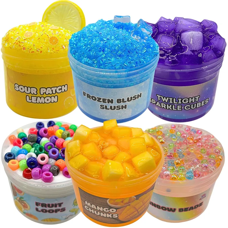 Six jars in the 6-Pack ASMR Slime Bundle