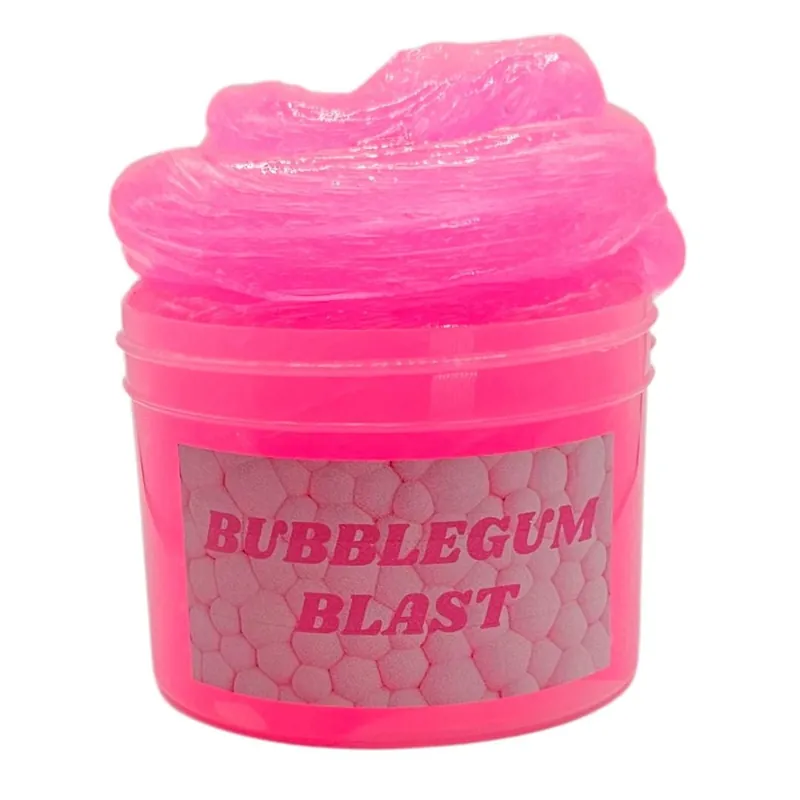 Bubblegum Blast jar of bright pink clear slime