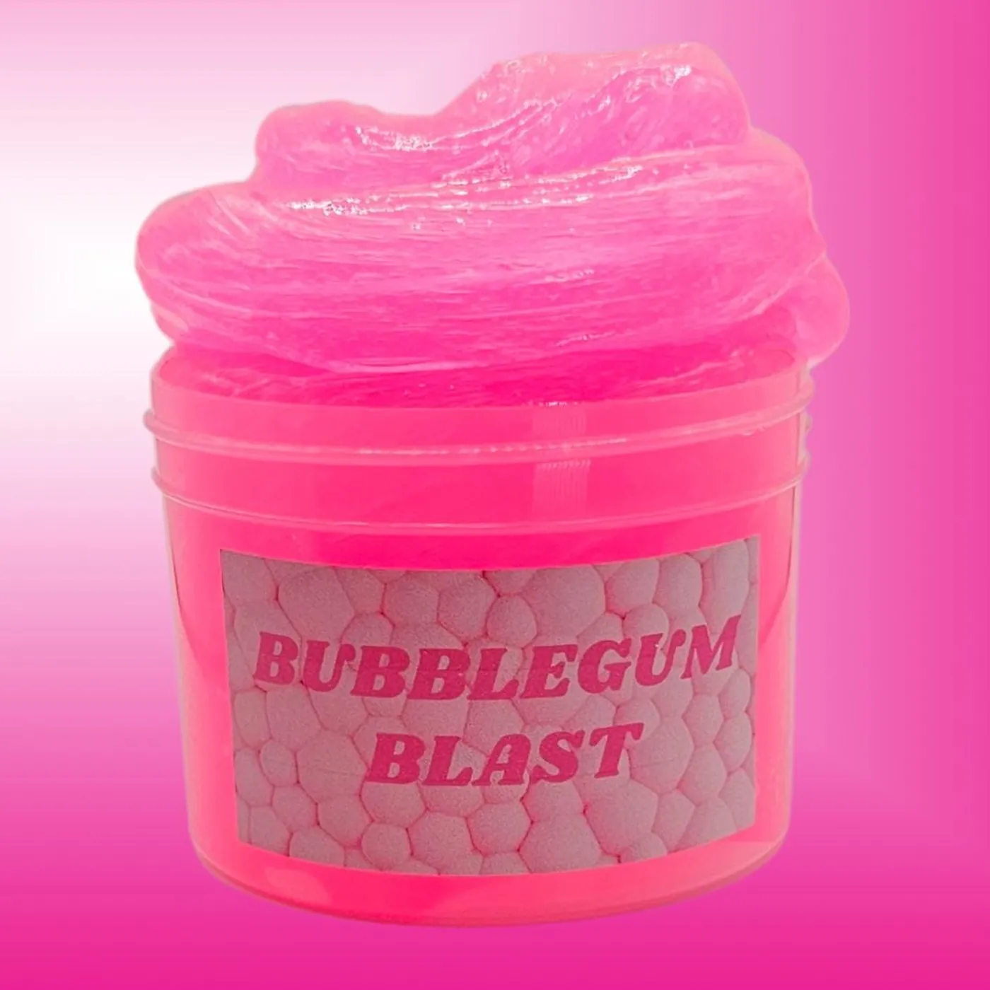 Bubblegum Blast jar on a pink background