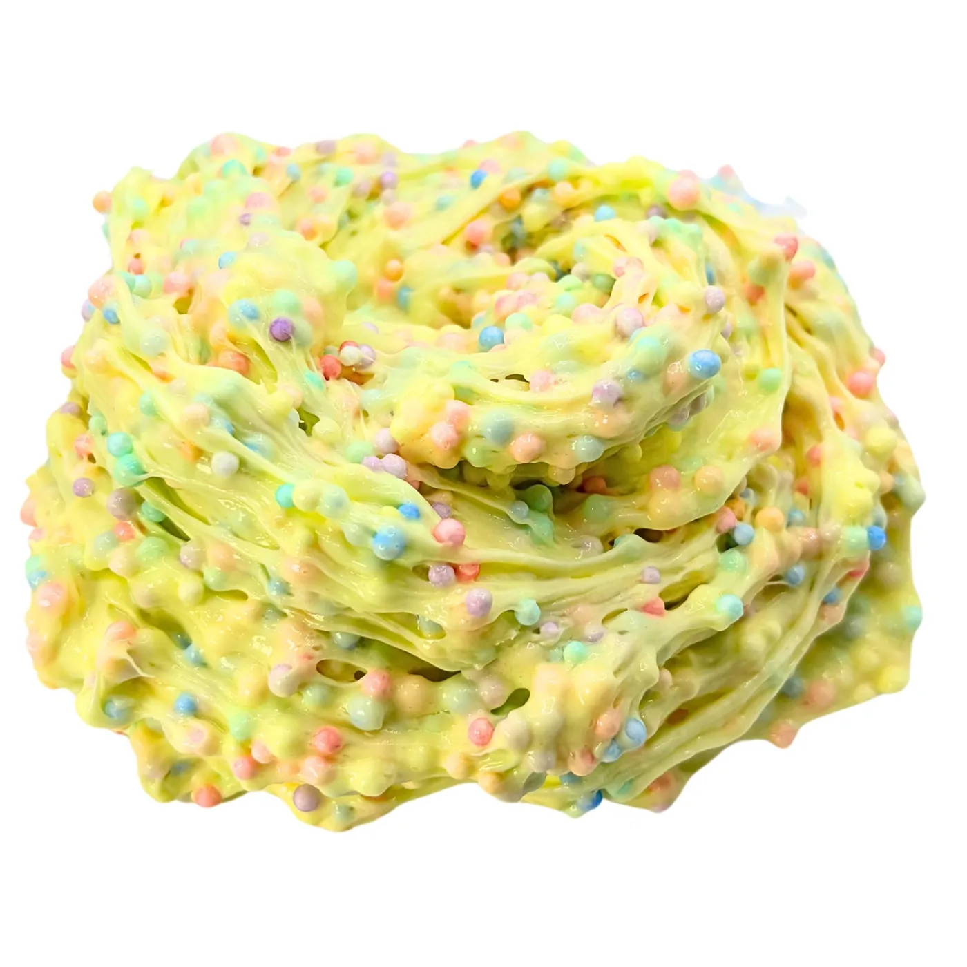 Yellow floam slime swirl with colourful foam beads