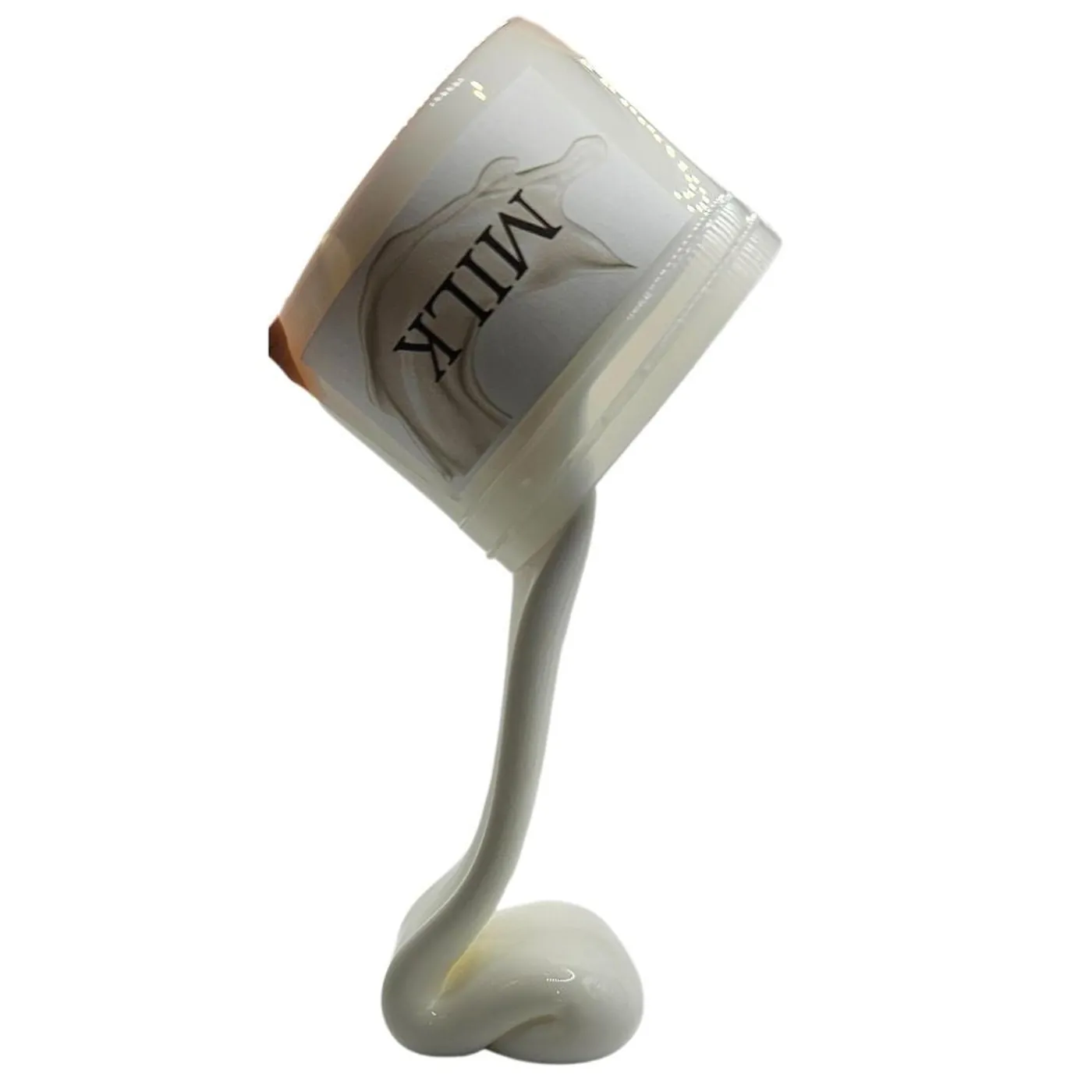 White slime pouring out of a tipped Milk jar