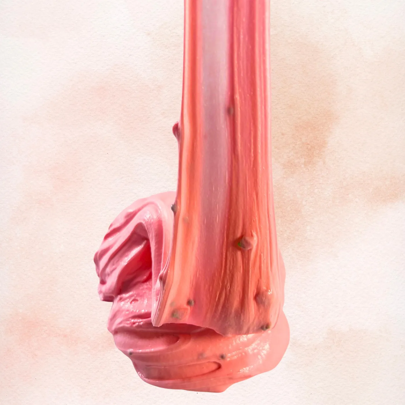 Strawberry Milk slime stretching in a long glossy pull